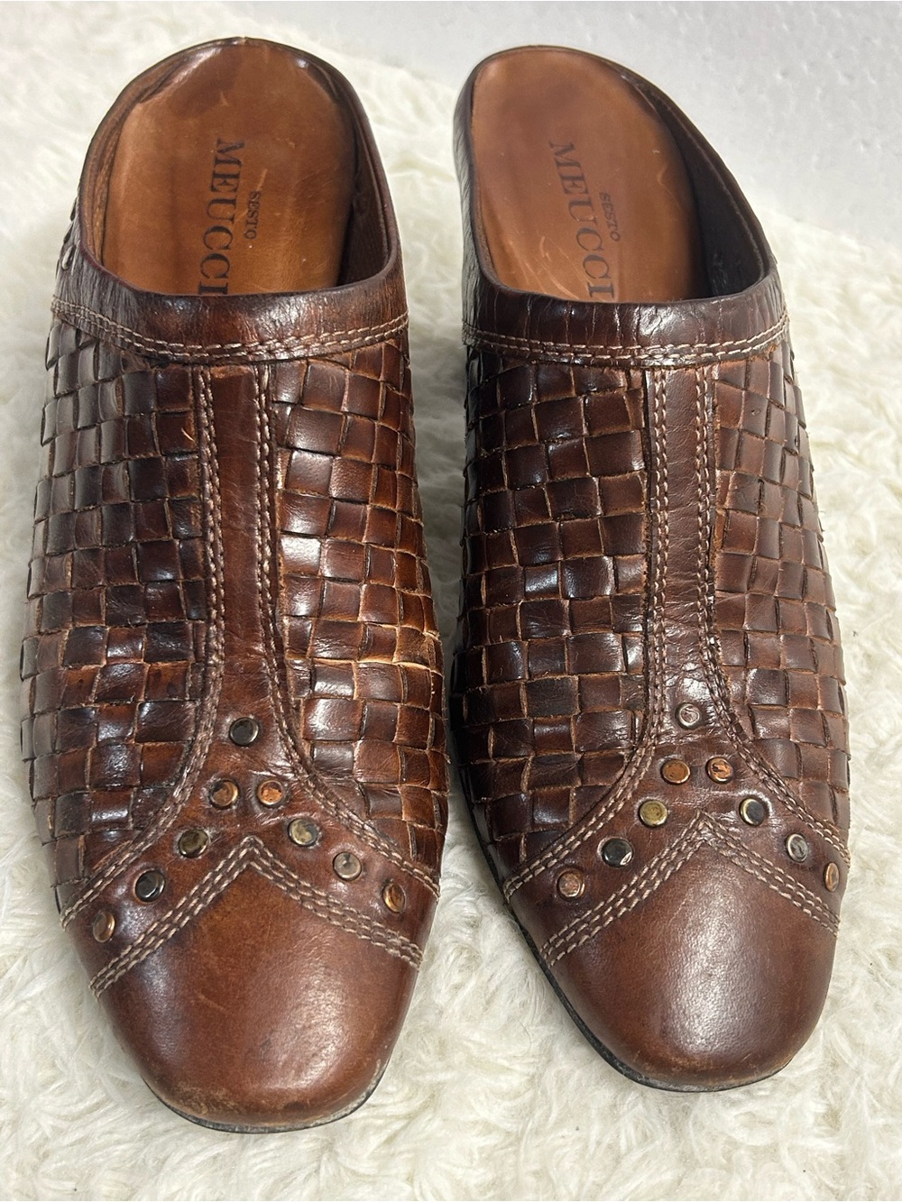 Sesto Meucci Brown Woven Leather Slip-On Loafers